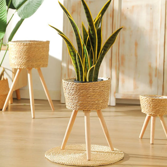 Wood Woven Plant Pot on Standing Legs